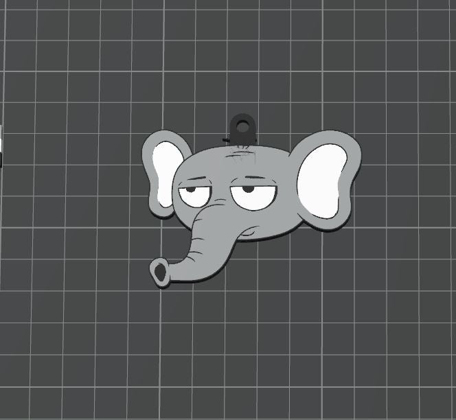 3D Printed Grumpy Elephant Keychain – Durable PLA Bag Charm, Lightweight Novelty Key Ring for Backpacks & Purses, Funny Gift for Elephant Lovers