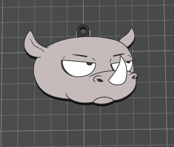 3D Printed Grumpy Rhino Keychain – Durable PLA Bag Charm, Lightweight Novelty Key Ring for Backpacks & Purses, Funny Gift for Rhino Lovers