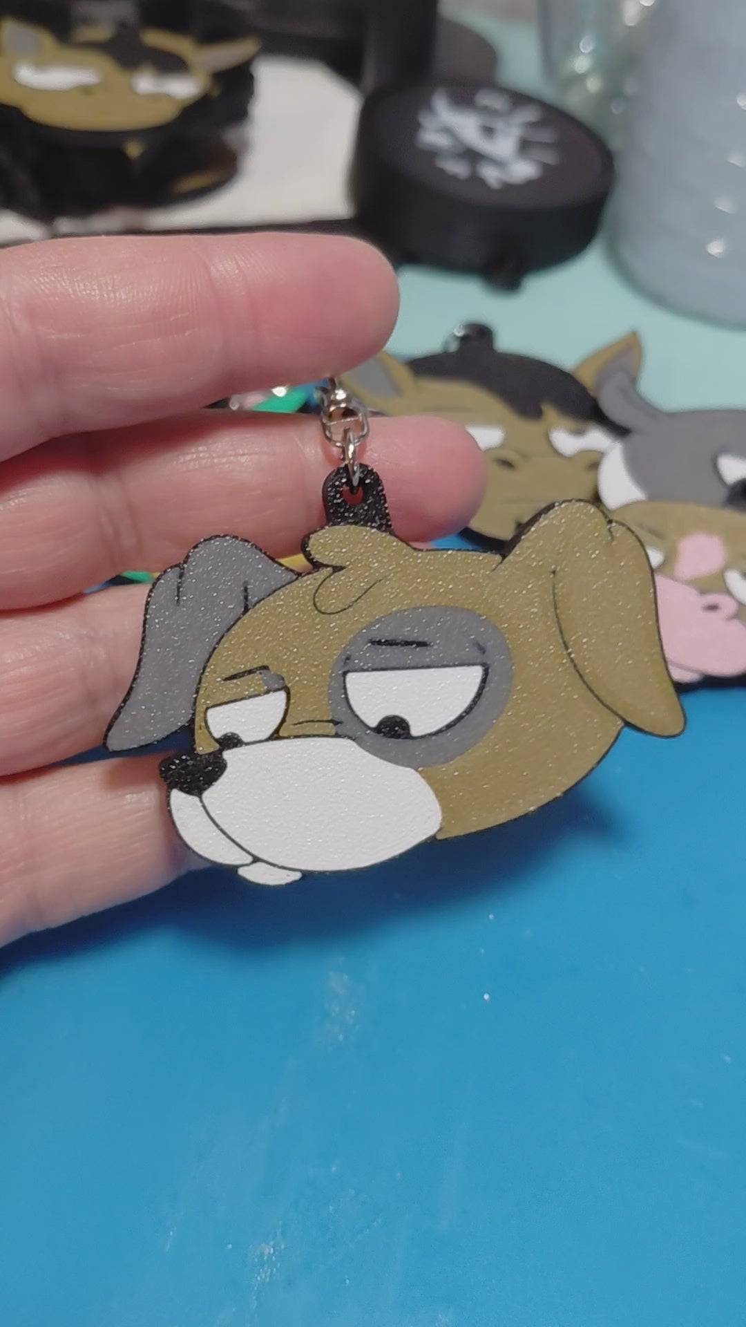 3D Printed Grumpy Dog Keychain – Durable PLA Bag Charm, Lightweight Animal Key Ring for Backpacks, Funny Novelty Gift for Dog Lovers