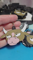 3D Printed Grumpy Cow Keychain – Durable PLA Bag Charm, Lightweight Novelty Key Ring for Backpacks & Purses, Funny Gift for Cow Lovers